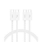 Belkin 2'li Örgülü USB-C - USB-C Kablo, 1,5 m, 60 W, Yumuşak, Esnek ve Hızlı Şarj Kablosu, iPhone 17 ve 16 Serisi, Galaxy S25, Pixel 10, iPad Pro ve Daha Fazlasıyla Uyumlu, Beyaz