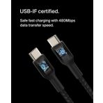 Belkin Boost Charge Örgülü USB-C, Hızlı Şarj Cihazı, USB-C Şarj Kablosu, iPhone 16, 15, Samsung Galaxy S24, S23, Pixel, iPad, MacBook, Nintendo ve Daha Fazlası için Hızlı Şarj, 1 Metre, Siyah