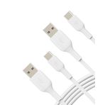 Belkin Boost Charge USB C Şarj Kablosu, USB-C, USB-A Kablosu, iPhone 16, 15, Samsung Galaxy S24, S23, Google Pixel, iPad Pro, Nintendo Switch ve Daha Fazlası için, 1 Metre, 2'li Paket, Beyaz
