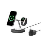 Belkin BoostCharge 3'ü 1 Arada Qi2 şarj cihazı, MagSafe uyumlu kablosuz şarj istasyonu, Apple iPhone 16 Serisi, Apple Watch, Kaymaz Tabanlı AirPods için Qi2 Kablosuz Şarj Aleti, PSU Dahil - Siyah