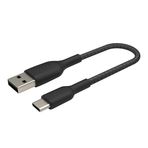 Belkin BoostCharge Örgülü USB C şarj kablosu, USB-C - USB-A ara kablosu, iPhone 16, 15, Samsung Galaxy S24, S23, Pixel, iPad, MacBook, Nintendo Switch vb. için USB Type-C şarj kablosu - 15 cm, Siyah