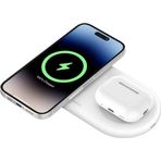 Belkin BoostCharge Pro 2'si 1 arada kablosuz şarj istasyonu, AirPods ve MagSafe özellikli Beyaz