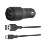 Belkin CCE001BT1MBK – 24W Dual USB-A Araç Şarj Cihazı + USB-A to USB-C Kablo