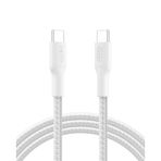 Belkin Eco Örgülü USB-C - USB-C Kablosu, 2 m, 240 W, Yumuşak, Esnek Hızlı Şarj Kablosu, iPhone 16, Galaxy S25, Pixel 9, MacBook, iPad Pro ve Daha Fazlası için Tip-C Şarj Kablosu - Beyaz (USB 2.0)