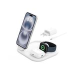 Belkin MagSafe Şarj Cihazı, BoostCharge 3'ü 1 Arada Manyetik Katlanabilir Şarj Aleti Qi2 15W - Kaymaz Tabanlı iPhone 16, 15, Apple Watch, AirPods için MagSafe Uyumlu Hızlı Şarj, PSU Dahil - Beyaz
