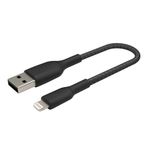 Belkin Örgülü Lightning Kablosu (Hızlı Şarj Lightning - USB Kablosu) MFi Sertifikalı Şarj Kablosu, Örgülü Lightning Kablosu (0,15 m, Siyah)