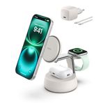 Belkin UltraCharge Pro MagSafe Uyumlu 3’ü 1 Arada Qi2 25W Kablosuz Şarj Cihazı, iPhone 17, Apple Watch, AirPods, Pixelsnap, Seyahat ve Masaüstü Standı, 45W Adaptör, Kum Rengi
