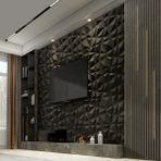 Bella Carpeti 3D Kabartmalı Pvc Yeni Nesil Yapışkanlı Duvar Kağıdı Paneli Elmas Model Siyah Renk 50X50CM - 50 x 50 cm