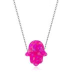 Bella Gloria GK00284 Pembe Opal Fatma Ana Eli Gümüş Kolye