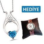 Bella Gloria GPK0005 Altın Kaplamalı Pırlanta Mavi Topaz "Meleğim" Kanat Kolye