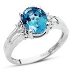 Bella Gloria GPY0041 Altın Kaplamalı Mavi Topaz Tektaş Pırlanta Yüzük