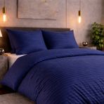 Bella Home Çift Kişilik Çizgili Saten Nevresim Takımı | Konforlu & Şık | Yumuşak ve Parlak Doku - Lacivert - 200 x 220 cm