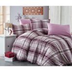 Bella Home Tek Kişilik Ekose Ranforce Nevresim Takımı - Lastiksiz Çarşaf - Lila - 160 x 220 cm