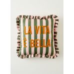 Bella Maison %100 Pamuk Line Punch Nakışlı Fırfırlı Kırlent Kılıfı Yeşil (43x43 cm)