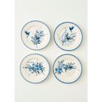 Bella Maison 4'lü Mavi Porselen Pasta Tabağı 21 cm Zarif Çiçek ve Kuş Deseni