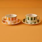 Bella Maison Line 2'li Çay Fincanı Yeşil-Turuncu (270 cc) - Yeşil - Turuncu