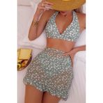 Bella Notte Kadın Bikini Takımı Yeşil Papatya Deseniyle 3 Parça Plaj Stili - 36 - Çok Renkli