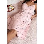 Bella Notte Romantik Kalp Desenli Volan Askılı Gecelik Kadın XL Örme Elastan Kumaş Pembe Renkli