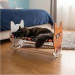 Bella Vista Gobypet Ahşap Sallanan Kedi Beşiği – Sevimli Kedi Figürlü, Minderli, Dekoratif Dinlenme Yatağı (Lacivert)