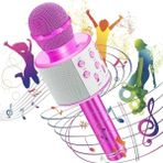 Bella Vista Pembe Renkli Bluetooth Karaoke Mikrofon, USB ve Aux Girişli