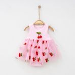 Bellamio Kids Kiraz Nakışlı Kız Bebek Tütülü Zıbın Elbise - 6 Ay - Pembe