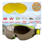 Bellasimo Kayak Gözlüğü Değiştirebilir Camlı Antifog Güneş Kar Gözlük Gümüş Snowboard Glasses Gözlük+1 Adet Yedek Cam (Sarı)