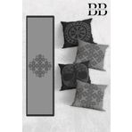 Belle Benoit Modern Tasarım Çift Tarafı 3D Dijital Baskılı Dekoratif 4'lü Koltuk Kırlent Kılıfı ve 140x40 Amerikan Runner Servis Seti. (Gri Antrasit Viking)
