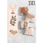 Belle Benoit Modern Tasarım Çift Tarafı 3D Dijital Baskılı Dekoratif 4'lü Koltuk Kırlent Kılıfı ve 140x40 Amerikan Runner Servis Seti. (Turuncu Bohem)