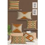 Belle Benoit Modern Tasarım Çift Tarafı 3D Dijital Baskılı, Yumuşak Doku Dekoratif, Hediyelik 4 adet Kara 43x43 cm Koltuk Kırlent Kılıfı ve 2 adet Dikdörtgen 30x50 cm Koltuk Kırlent Kılıfı Seti (Turuncu Etnik)