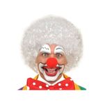 Belle Fusion Beyaz Renk Kıvırcık Afro Bonus Peruk Saç Ve Kırmızı Sünger Burun Seti