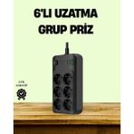 Belle Fusion Mey Ithalat® 2500W Güçlü 6’lı Priz USB ve Type-C Çıkışlı Termal Korumalı - Çok Renkli
