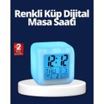Belle Fusion Mey Ithalat® Renk Değiştiren LED Alarmlı Dijital Küp Masa Saati
