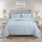 Belle Home Perla Çift Kişilik Nakışlı Yatak Örtüsü Takımı - 240X260 cm - Pvc Çantalı - Günlük ve Çeyizlik - Yeni Renkler - Gri - 240 x 260 cm