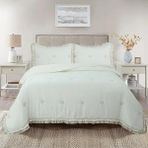 Belle Home Perla Çift Kişilik Nakışlı Yatak Örtüsü Takımı - 240X260 cm - Pvc Çantalı - Günlük ve Çeyizlik - Yeni Renkler - Krem - 240 x 260 cm