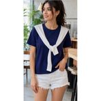 Bellemodam Renkli Şal Bağlamalı Bisiklet Yaka Yarım Kol Oversize Tshirt