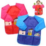 BelleStyle Boyama Önlüğü Çocuk Su Geçirmez Uzun Kollu Çocuk Boyama Önlükleri Okul Boyama, Pişirme, Pişirme, Pişirme, Pişirme için Kollar ve Cepler ile Sanat Önlükleri - 2-6 Yaş Çocuk - 2 Adet (Mavi ve Kırmızı)