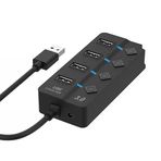 BELLETECH 4 Portlu USB 3.0 Hub Yüksek Hızlı 5Gbps Veri Aktarım Bağlantı Noktaları DC 3.5mm Bireysel LED Açma/Kapama Güç Anahtarı Şarj Hub Bölücü USB Araba, Dizüstü Bilgisayar, PC, Xbox, Mac, Tablet ve