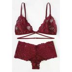 BellevieStore IM-1290 Kadın Bordo Özel Şık Sütyen Külot Takımı
