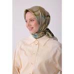 BELLİ Haki Soyut Desen %100 Twill İpek Eşarp 4301-80