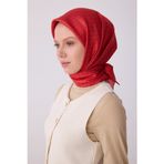 BELLİ Kırmızı Klasik Desen %100 Twill İpek Eşarp 4317-56