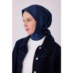 BELLİ Lacivert Geometrik Desen %100 Twill İpek Eşarp 4325-52