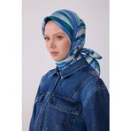 BELLİ Mavi Çok Renk Geometrik Desen %100 Twill İpek Eşarp 4311-02