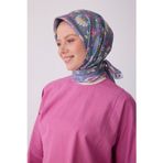 BELLİ Mavi Çok Renkli Etnik Desen %100 Twill İpek Eşarp 4314-32
