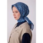 BELLİ Mavi Etnik Desen %100 Twill İpek Eşarp 4308-82