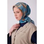 BELLİ Mavi Soyut Desen %100 Twill İpek Eşarp 4301-81