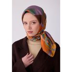 BELLİ Mor Çok Renkli Obje Desen %100 Twill İpek Eşarp 4300-82