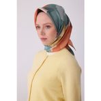 BELLİ Petrol Çok Renkli Çiçek Desen %100 Twill İpek Eşarp 4306-80