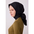 BELLİ Siyah Geometrik Desen %100 Twill İpek Eşarp 4325-84