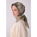 BELLİ Yeşil Çiçek Desen %100 Twill İpek Eşarp 4306-36