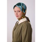 BELLİ Yeşil Obje Desen %100 Twill İpek Eşarp 4300-03